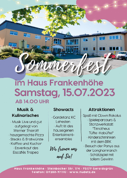 Das Bild zeigt den Flyer vom Sommerfest Seniorenheim Haus Frankenhöhe